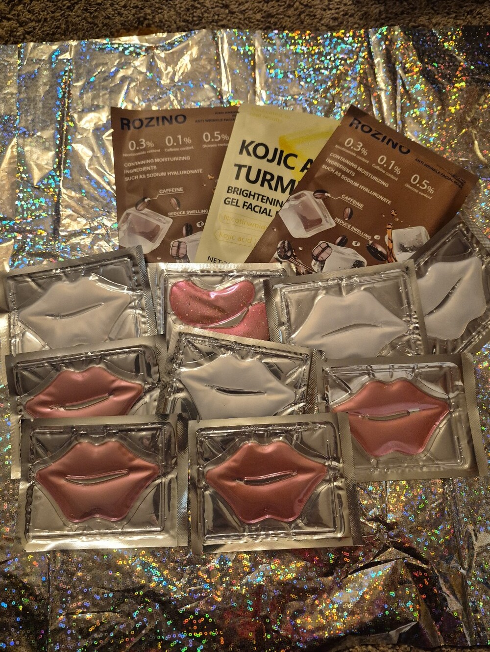 12 Pcs Hydrogel Lip/ey Masks. Caffeine And Turmeric Face Mask